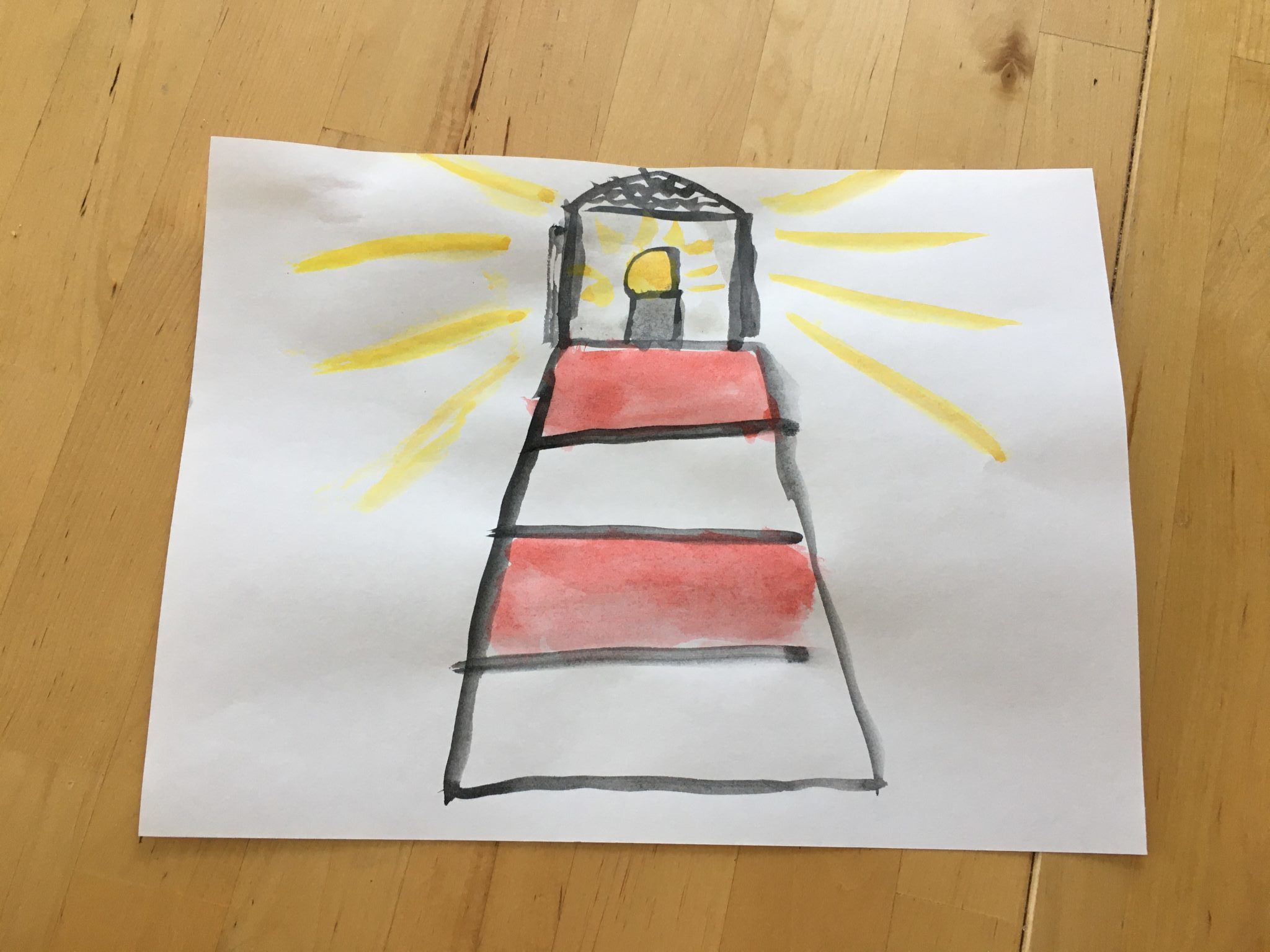 Watercolor painting of a lighthouse