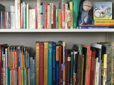 Shelf of children's books in a home library